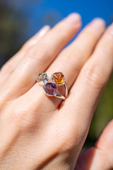 Amethyst, Citrine and Herkimer Diamond Ring